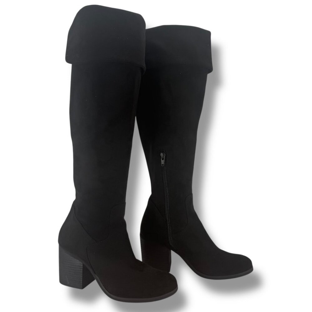 Melrose &‎ Market Black Faux Suede Over The Knee Boots 7M Block Heel